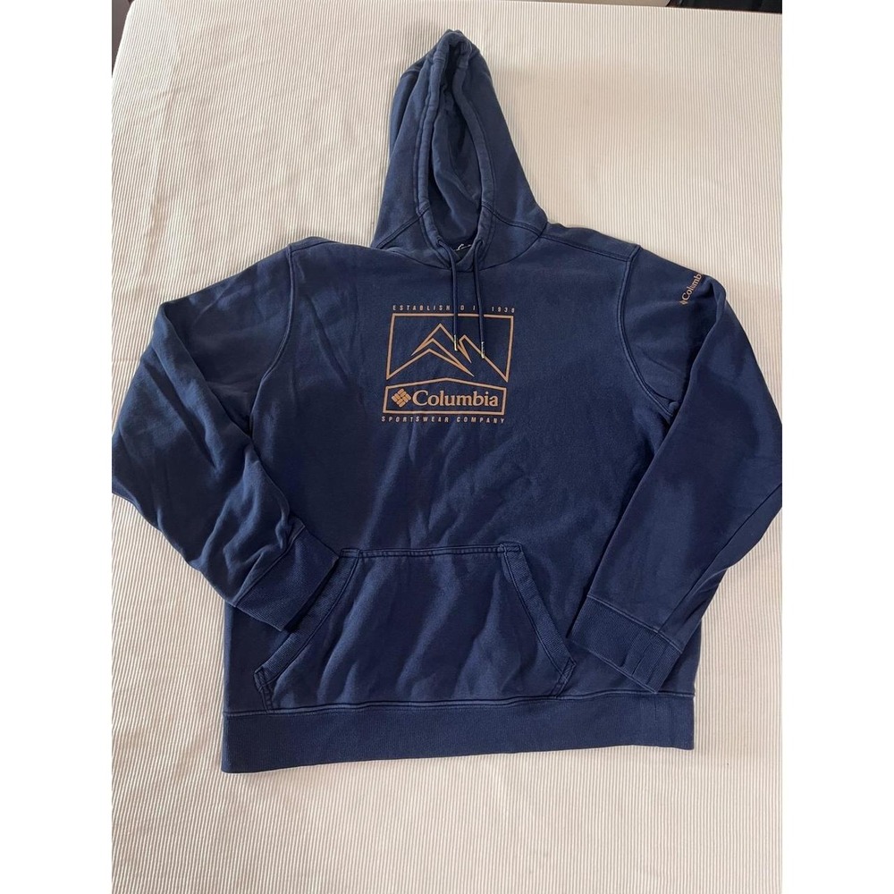Columbia Sportswear Mens Navy Blue Mountain Graphic Hoodie Sweatshirt Large